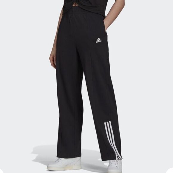 Adidas essentials wide leg  3 stripe pants - Picture 2 of 3